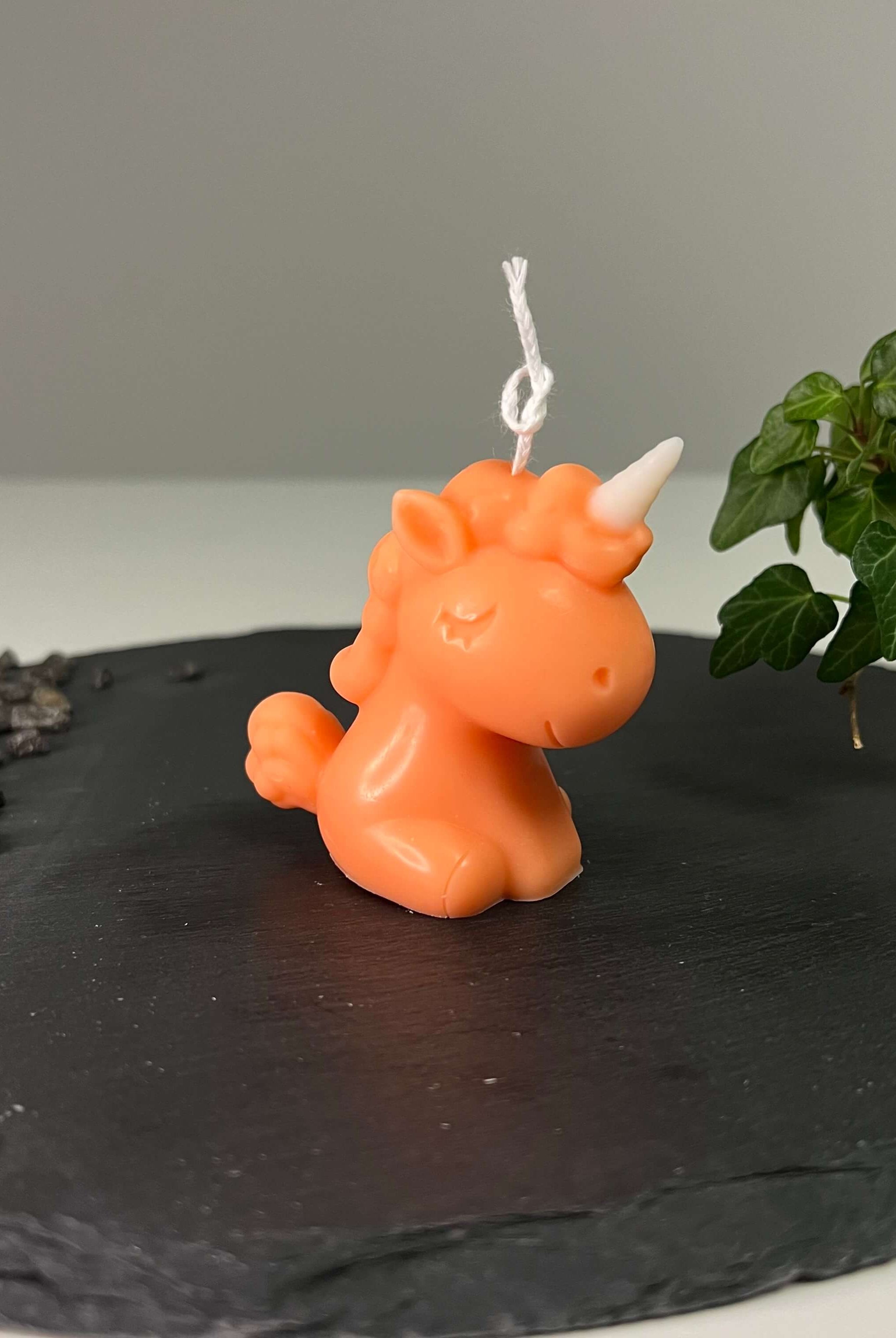 Auf diesem Bild sieht man unsere Celestial Unicorn Kerze. Sie ist handgemacht aus hochwertigem Sojawachs. Zudem ist sie Bio, vegan, nachhaltig und umweltfreundlich.