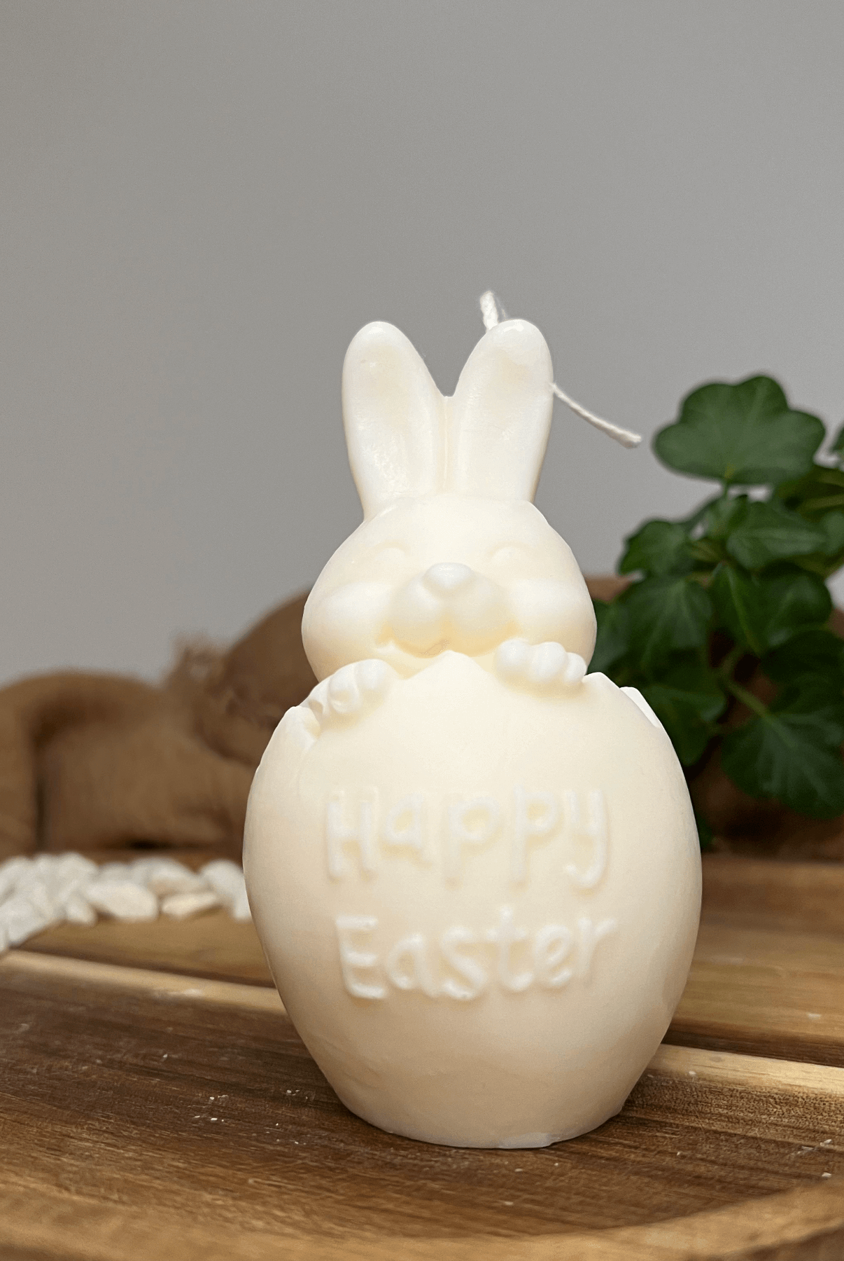 Hier sieht man unsere Easter Jubilee Bunny Kerze. Sie ist perfekt als Dekoration geeignet mit ihrem Hasen und Osterei Design. Sie sieht elegant und ästhetisch aus. Handgemacht aus hochwertigem Sojawachs. In weiß.