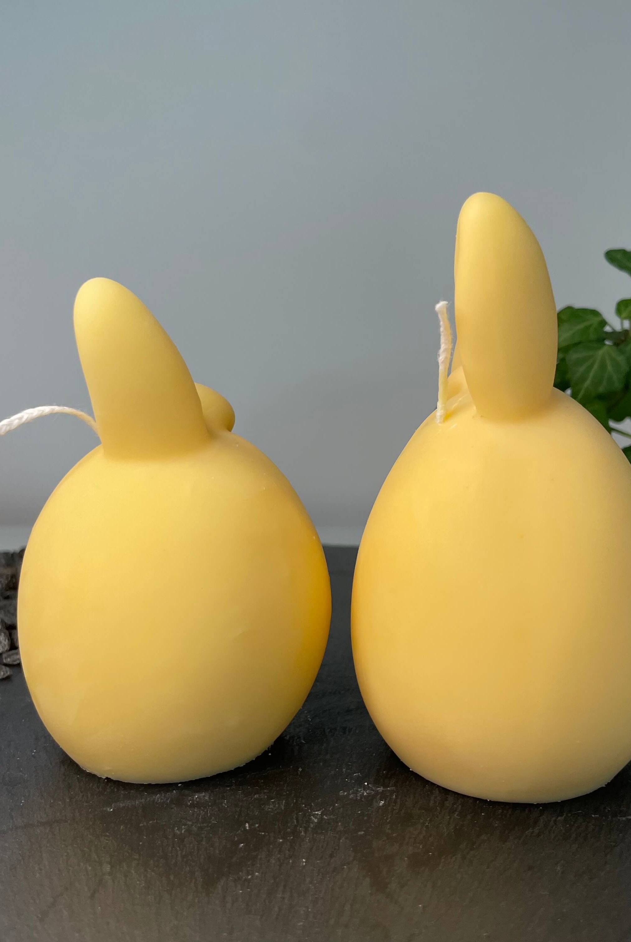 Unsere Hoppy Easter Egg Kerzen. Sie sind perfekt als Ostergeschenk und Osterkerze geeignet, dank ihrem Hasen und Osterei Design. In Gelb.