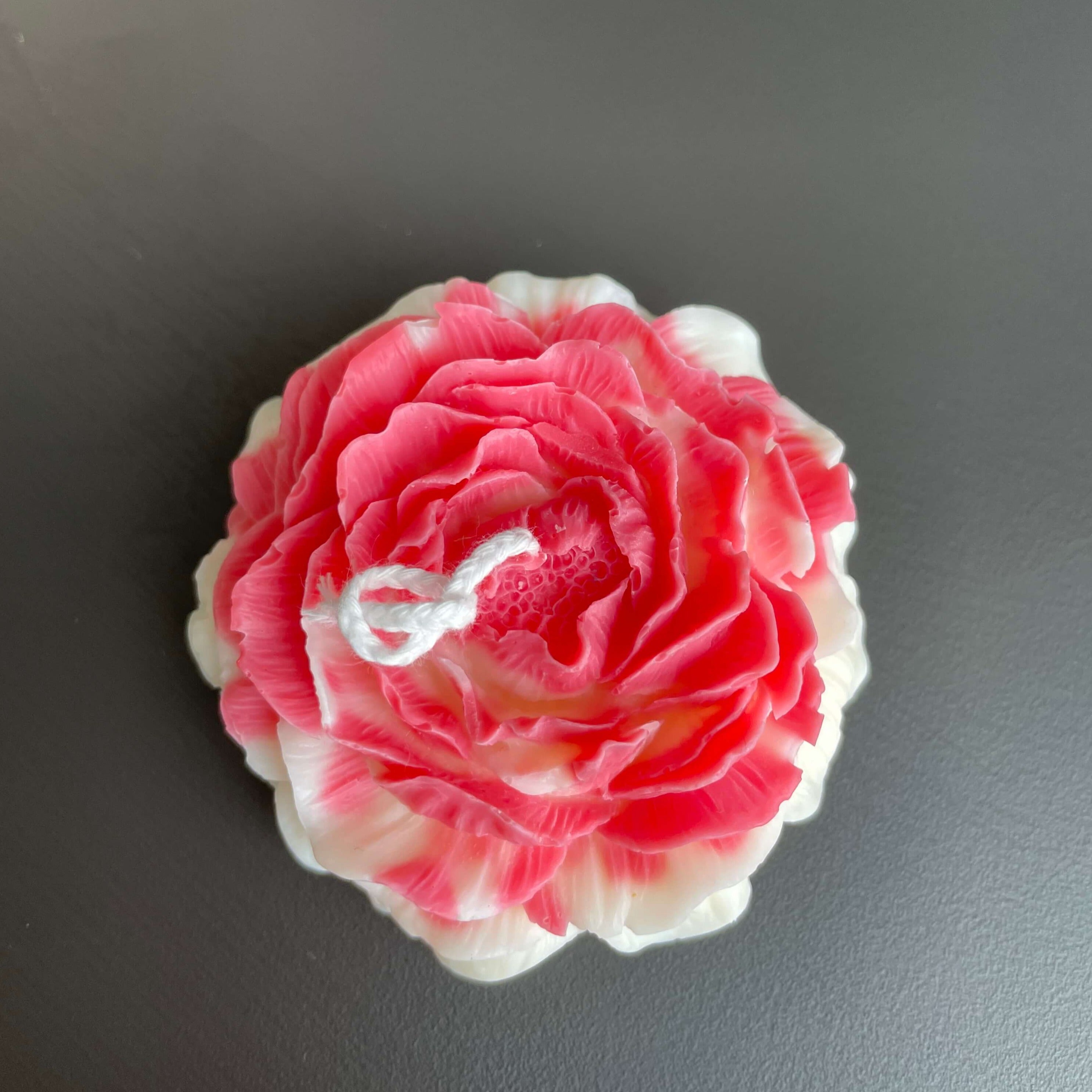 Hier sieht man unsere Rosé Petal Elegance Kerze. Sie ist handgemacht aus hochwertigem Sojawachs. Sie ist in verschiedenen Düften erhältlich. Die Düfte sind angenehm und entspannend, perfekt für gemütliche Abende. In der Farbe Rot.