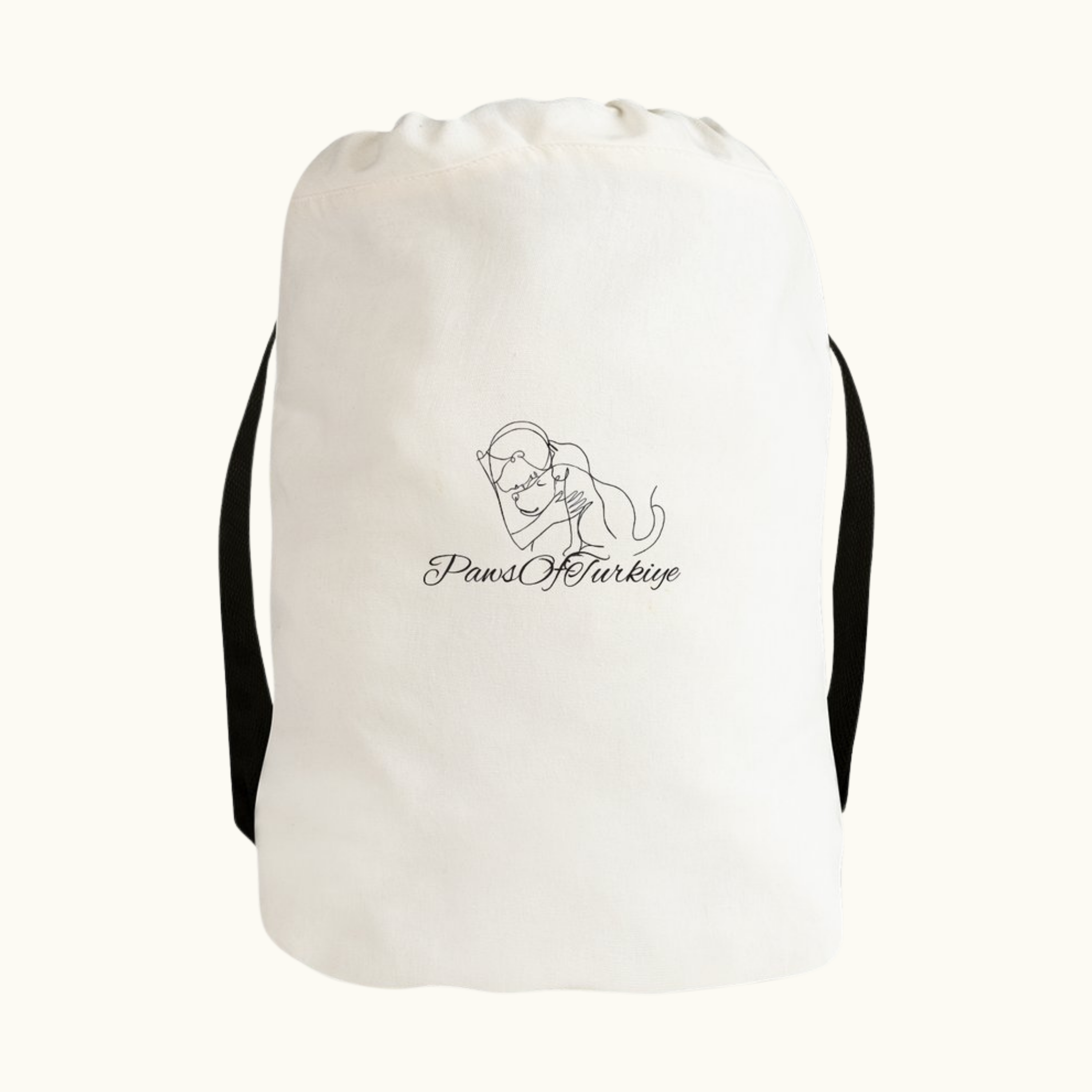 PawsOfTurkiye Baumwoll-Turnbeutel aus Canvas mit Logo – nachhaltiger Gymbag mit Kordelzug, Teil der Sym Aesthetics Charity-Kollektion zugunsten von Straßenhunden und Katzen.