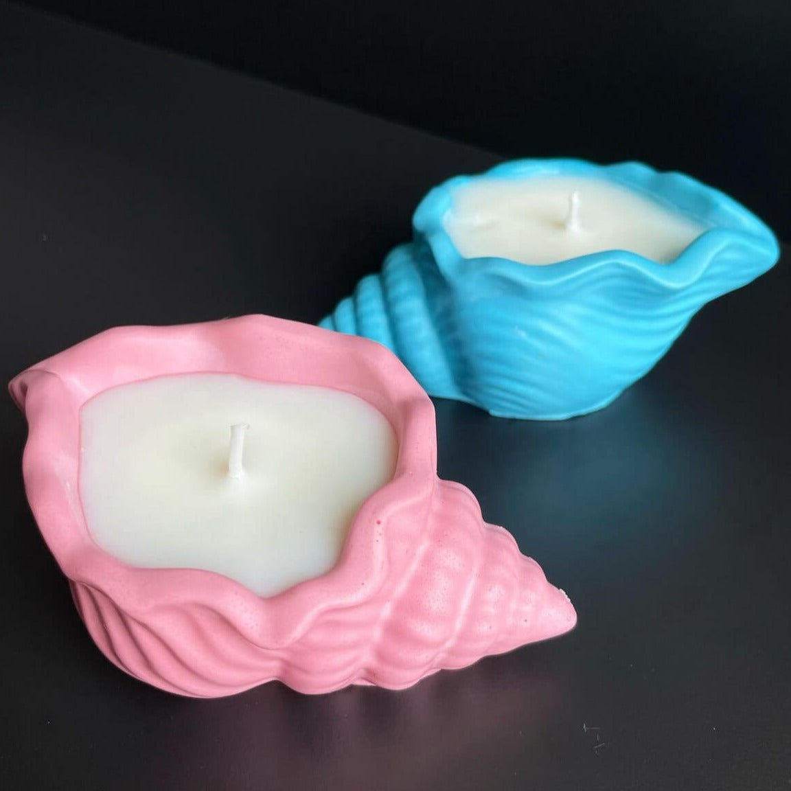 Hier sieht man unsere Aqua Serenity Candle Muschel-Kerze. Sie ist perfekt als Dekoration geeignet. Sie sieh elegant und ästhetisch aus.