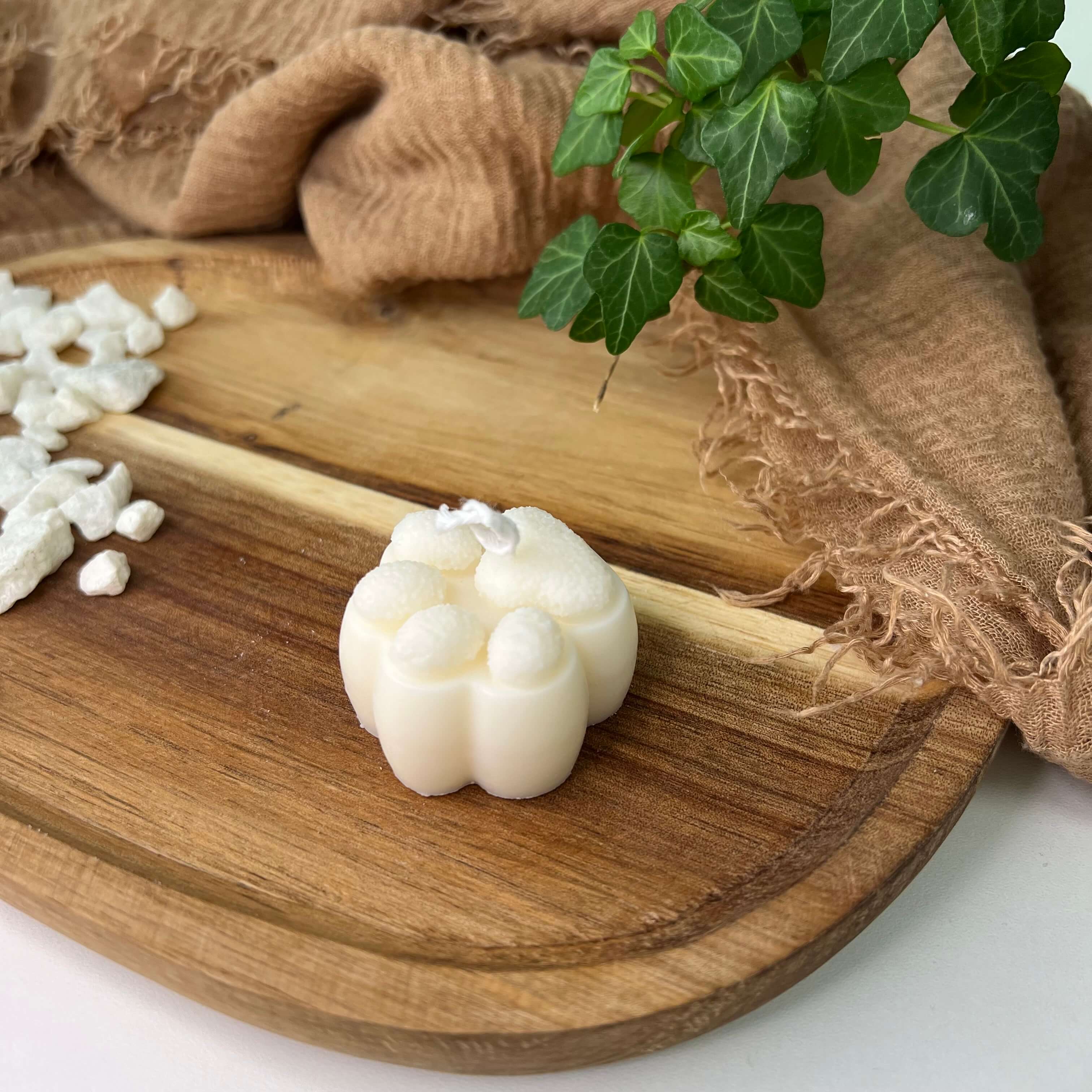 Dargestellt ist unsere Cozy Claw Candle, mit ihrem Pfoten Design. Sie ist in verschiedenen Düften erhältlich. Diese Duftkerze riecht angenehm, entspannend und beruhigend.