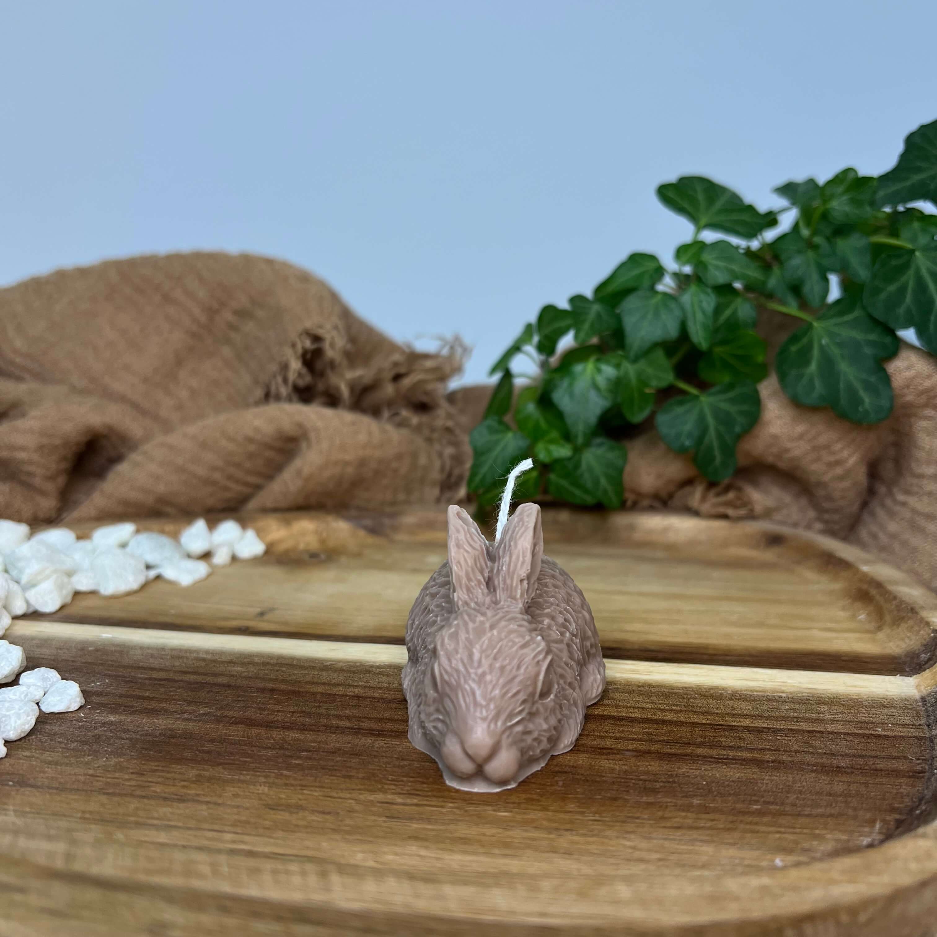 Hier sieht man unsere Little Bunny Gleam Kerze. Diese Hasenkerze ist perfekt als Dekoration geeignet. Mit ihrem einzigartigen und individuellen Aussehen verzaubert sie jedes Zuhause. In Braun.